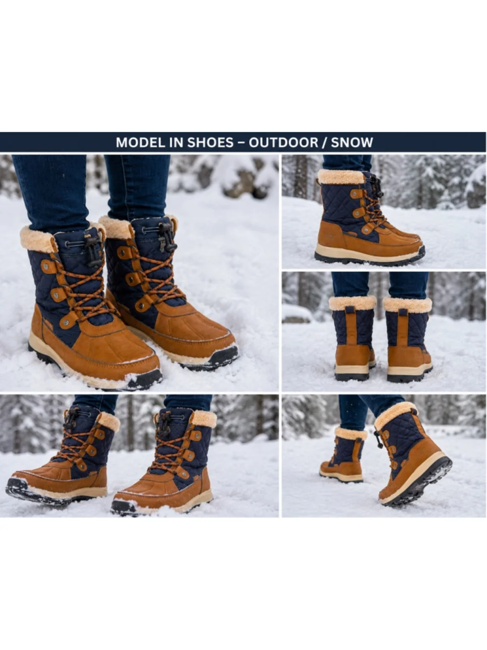 Bearpaw Waterproof Snow Boots Women’s Size 7 Navy Blue Tan Faux Fur Lined Winter